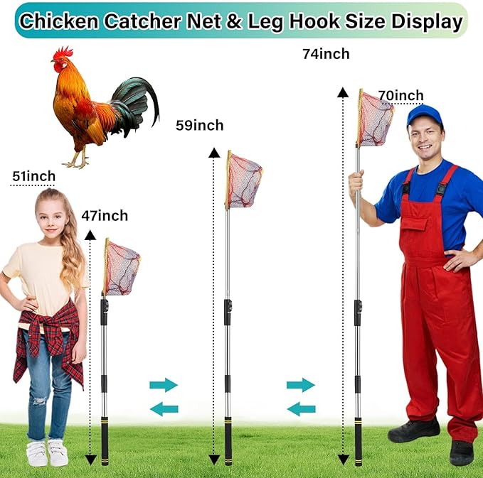 Chicken Catcher Net Telescopic,37 to 64 in Chicken Catcher Leg Hook Long Handle Animal Catcher Pole Heavy Duty with Stainless Steel Tube Extension Pole Poultry Hook Fowl Catcher Sturdy