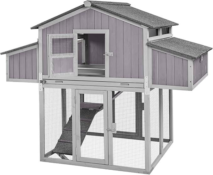 GUTINNEEN Large Chicken Coop for 6-8 Chickens Outdoor Chicken House with Two Nesting Box Folding Design Leakproof Pull-on Tray