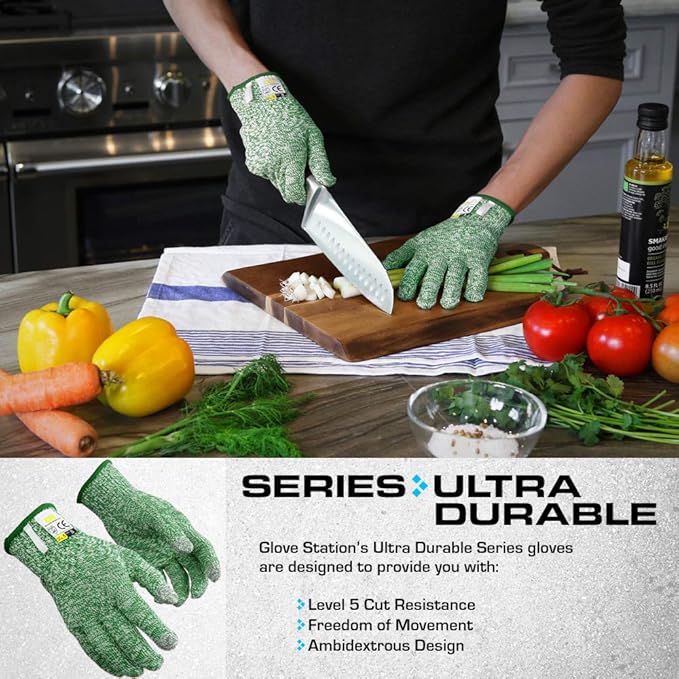 Glove Station Ultra Durable Series Cut Resistant Gloves - Cutting Gloves for Chefs, BBQ and Cooking - Level 5 Protection, Food Grade Safe Cut - Green, Small Size