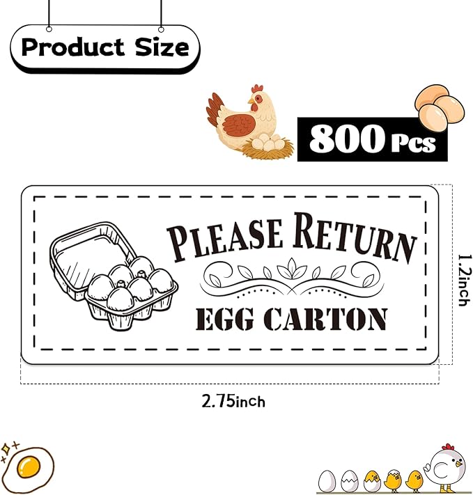 800Pcs Please Return Egg cartons Stickers,1.2”×2.75”Rectangular Farm Fresh Eggs Carton Labels roll self Adhesive Chicken Container Packaging Stickers