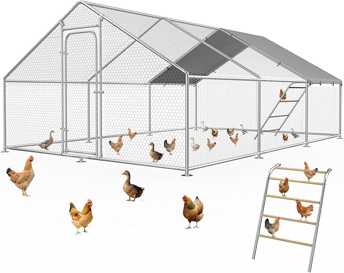 16.7x13.1 FT Large Metal Chicken Coop with Roosting Perch, Waterproof and UV-Resistant Cover for Yard Farm Rabbit Duck Chicken Run with Spire Roof