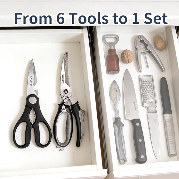 2-Piece Kitchen Scissors Set - Heavy Duty Detachable Food Grade Poultry Shears for Chicken Bones/Fish Scale & Lightweight Multi-Function Shears with Bottle Opener/Walnut Cracker/Vegetables/Meat