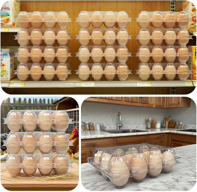 100-Pack of 12-Count Plastic Egg Cartons – Bulk Clear Reusable Egg Containers Holds Chicken Eggs | Eggs 12 Count,Egg Cartons Cheap Bulk,Suitable for farms, markets and families.