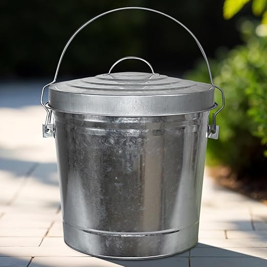 Plexon 20 Gallon Metal Trash Can with Lid and 6 Gallon Small Metal Trash Can with Locking Lid Heavy-Duty Outdoor and Indoor Set for Storage Waste Bird Seed and Farm Use, Bundle