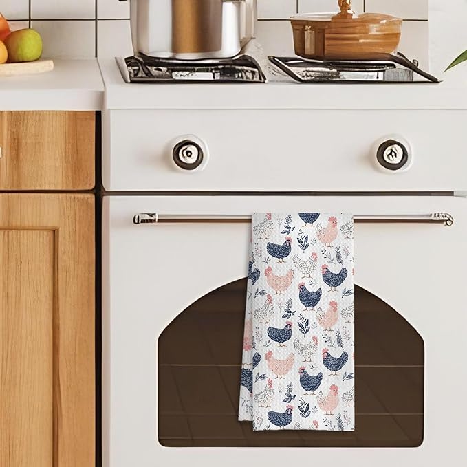Rustic Chicken Kitchen Towels, Chicken Lover Mom Lady Gifts Decorative Dish Tea Towels for Kitchen, Cottagecore Farm Animal Hens Hand Towels for Bathroom, 16x24 Inches