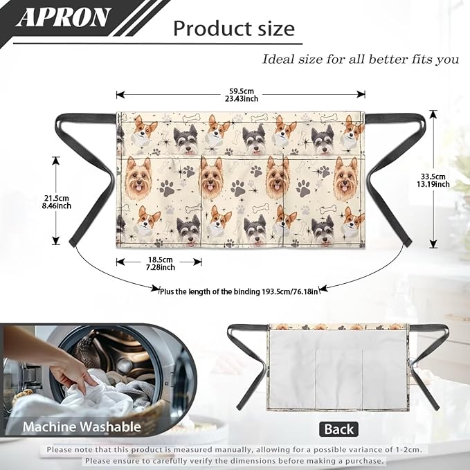 Waist Apron with 3 Pockets Waterproof 13 Inch Short Half Waist Aprons Women Men Server Aprons Waitress Waiter Apron