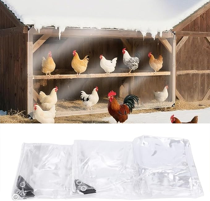 SUNGOOYUE Chicken Coop Cover, Multifunctional Transparent Thick PVC Insulated Windproof Winterizing Cover with 14 Elastic Straps for Porch Fence Terrace Courtyard Roof