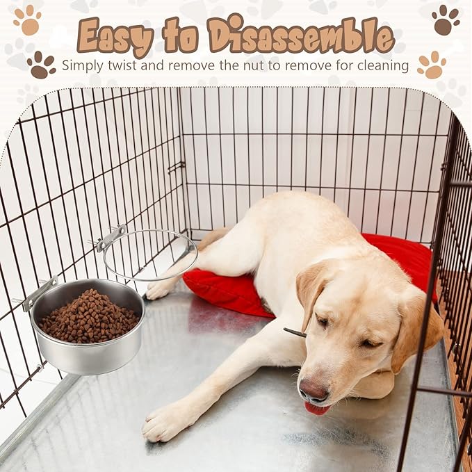 Zopeal 4 Pcs Stainless Steel Dog Bowls for Kennel Hanging 1 Quart Dog Feeder Crate Water Bowl Cage No Spill Puppy Bowls Pet Food Holder for Large and Medium Dogs Guinea Pig Rabbit Chicken Coop Cup