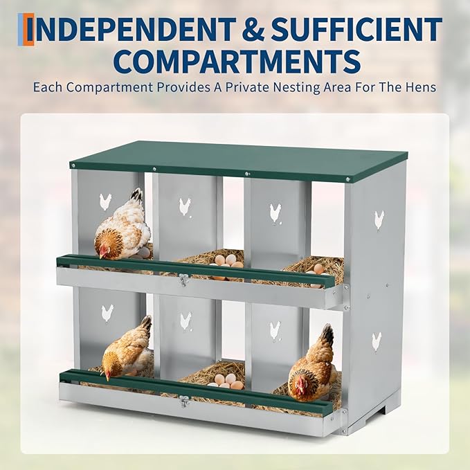 6 Compartment Nesting Boxes for Chickens, Chicken Nesting Box to Protect Eggs, Chicken Laying Boxes, Easy to Clean and Install