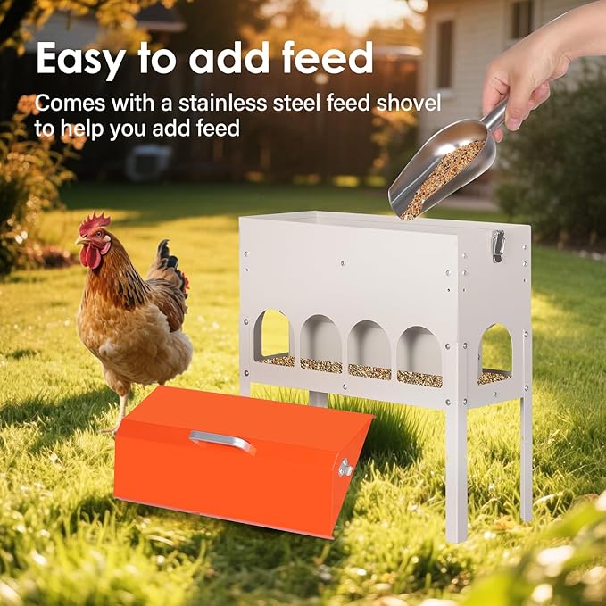 15lbs Automatic Chicken Feeder - 10 Feeding Ports, No Waste Poultry Feeder Large Feeding Though Dispenser for Chickens Duck Turkey Pheasant Chicken Coop