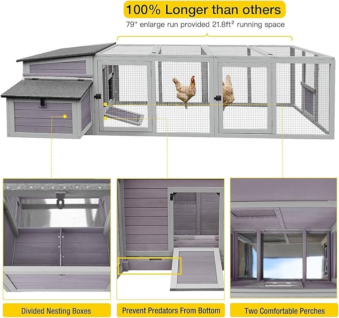 Aivituvin Chicken Coop with Run for 4–6 Chickens, Ducks, or Small Animals, Outdoor Hen House with 4 Nesting Boxes, L-Shaped Metal Brackets, Weatherproof, Easy Assembly, 103" L x 67" W x 28" H