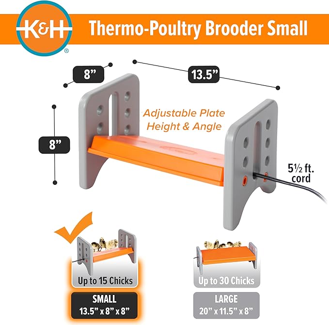 K&H Pet Products Chicken Brooder Heater for Chicks Ducklings, Adjustable Heating Plate for Brooder Boxes, Warms up to 15 Chicks, Chicken Coop Poultry Heating with Safety Light, Small 25 Watts
