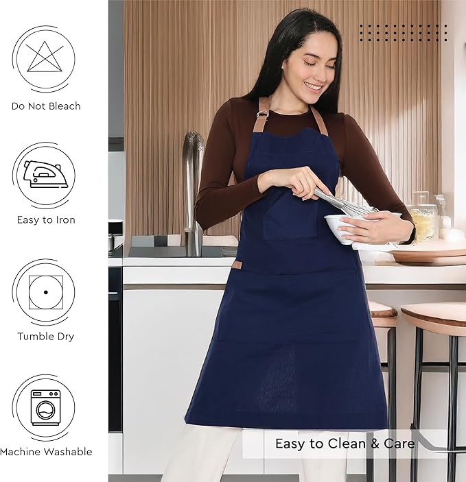 Encasa XO Adjustable Kitchen Cotton Apron With Pockets & Towel Holder Of Size 27x33 in (Scotch Blue) for Men & Women Chefs For Cooking & Baking in Home, Restaurants & Barbeque