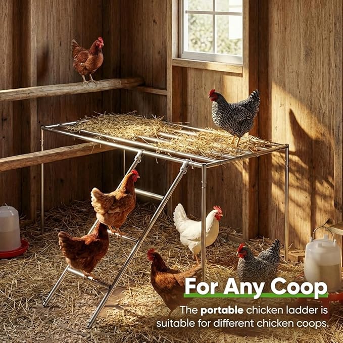 Quictent Metal Chicken Perch for Chicken Coop, All-Metal Heavy Duty Roosting Bar for Walk-in Run, Poultry Climbing Ladder Activity Gym Toy (Freestanding Platform)