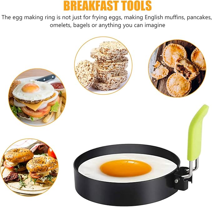 6 Piece Griddle Breakfast Kit, Pancake Batter Dispenser, Compatible with Griddle Accessories, Included 4 Egg Rings & Basting Brush, Kitchen Baking Tool for Indoor-Outdoor Cooking