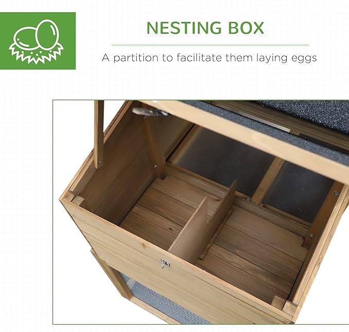PawHut 69" Wooden Chicken Coop, Poultry Cage Hen House with Connecting Ramp, Removable Tray, Ventilated Window and Nesting Box, Natural