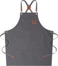 AFUN Chef Aprons for Women Men with Oversized Pockets, 12-Ounce Cotton Canvas Cross Back Water Repellent Apron (Grey)