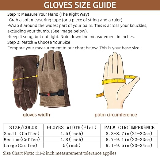 Leather Work Gloves for Women with Cotton Lining, Thorn Proof Gardening Gloves for TIG/MIG Welding, Construction (coffee, Large)
