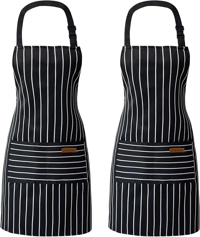 ATROPOS 2 Pieces Aprons for Women with Pockets, Aprons for Men, Womens Kitchen Apron, Cooking Apron Adjustable Bib Chef Apron(Unisex)