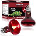 LUCKY HERP Infrared Heat Lamp 100W 2 Pack，Reptile & Amphibian Basking Spot Light Bulbs, Red Heat Lamp Bulbs for Reptiles, Bearded Dragon, Turtle, Lizard, Snake, Chicken