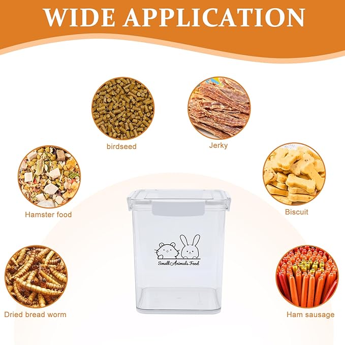 Small Animal Food Storage Box,Airtight Pet Food Storage Containers with Scoop,4L Guinea Pig Food Container Storage Keep Fresh,Animal Food Containers for Hamster/Rabbit Dry Food Containers(Clear)