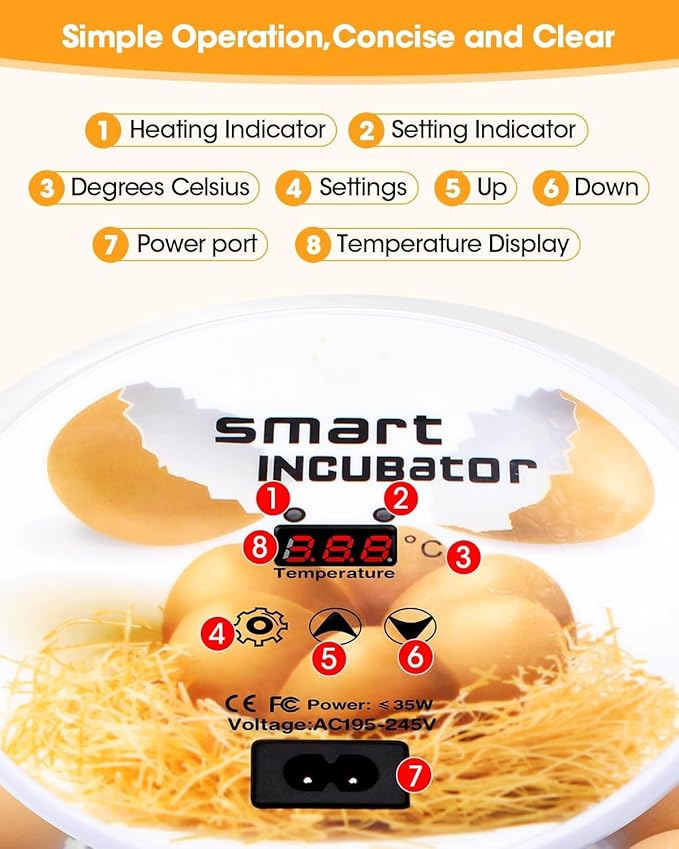 Incubators for Hatching Eggs, Chicken Waterer Cups, Automatic Egg Turner Holds 12 Eggs, Smart Incubator 360° Clear Window with Temperature Display Egg Candler for Small Poultry Chickens Ducks Quails