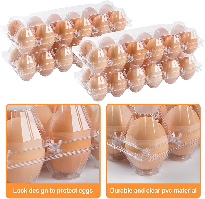 80 Pack Egg Cartons Cheap Bulk 12 Count, Clear Plastic Egg Cartons for Chicken Eggs, Reusable Egg Carton for Family, Chicken Farm, Markets Display - Medium Egg Holder, Egg Containers for Fresh Eggs