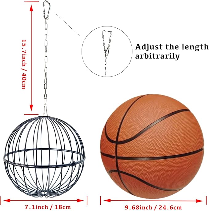Hanging Chicken Feeder - 7.1 Inch Large Iron Chicken Veggie Treat Ball - Sturdy Chicken Treat Holder with 15.7 Inch Hanging Chain (2PCS Black)