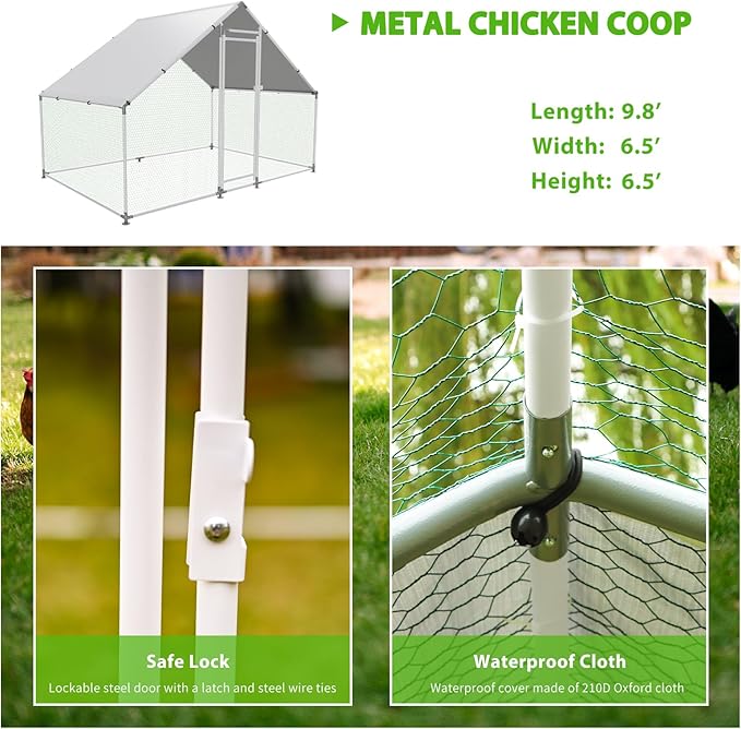 Large Metal Chicken Coop Walk-in Poultry Cage with Water-Resident and Anti-UV Cover Duck Rabbit Cat House Outdoor Chicken Run Pen with Spire Shaped Cage