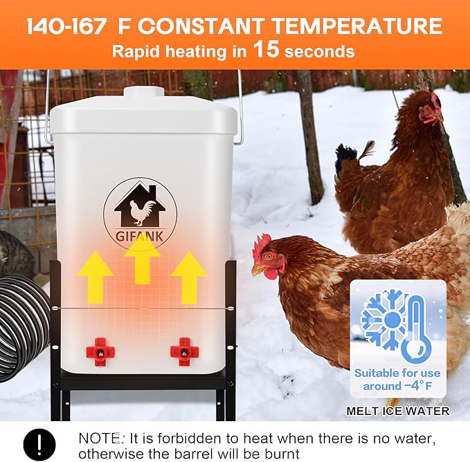 Heated Chicken Waterer for Winter Automatic Heated Chicken Waterer Adsjustable Height Poultry Drinker Heater Anti-Freezing Watering System for Chicken Coop Accessories ABS 2 Gallon