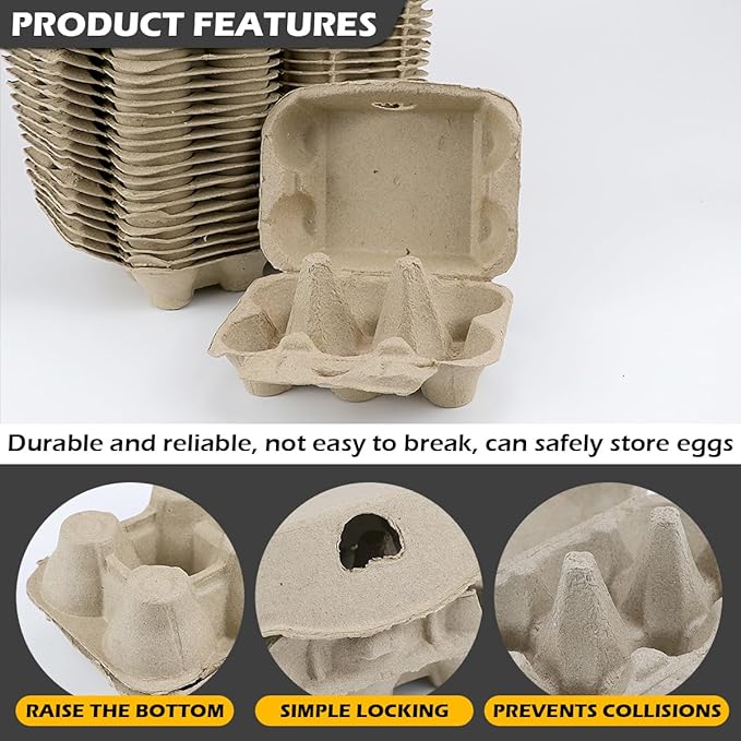 25 Pack Empty Egg Carton 6 Cell Pulp Fiber Egg Holders Storage Tray Chicken Duck Eggs Box for Home, Kitchen, Farmhouse