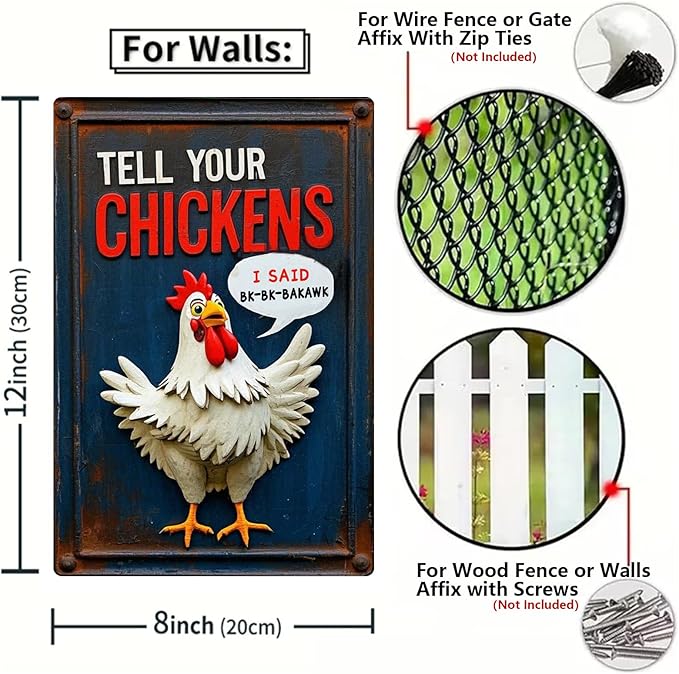 Chicken Retro Tin Sign Vintage Metal Poster Wall Art Chicken Decor for Coops Farms Yard Home Bar Cafe Garage or Office - Thoughtful Chicken Gift Idea