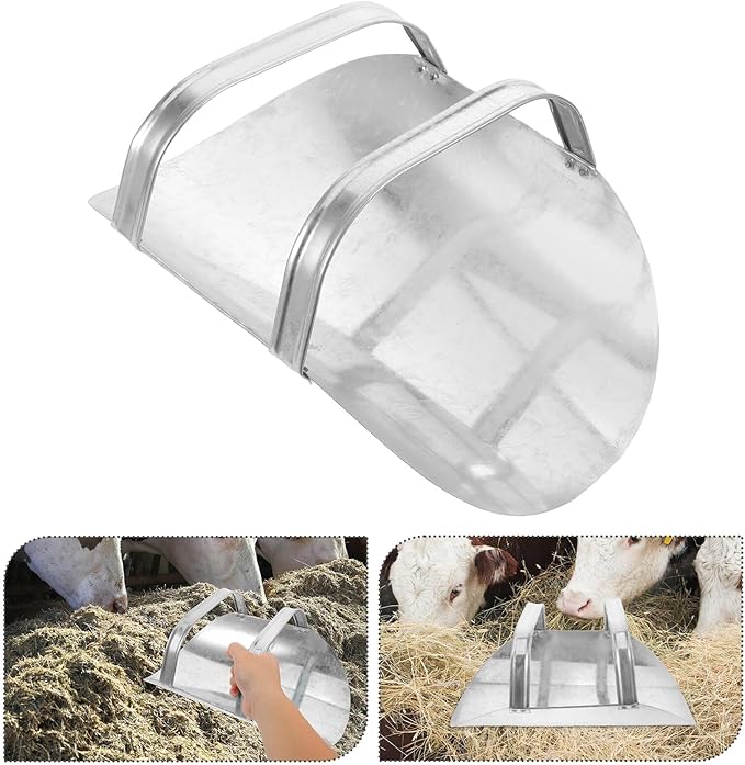 ibasenice Thickened Metal Feed Scoop for Livestock Feeding, Galvanized Grain and Pet Food Shovel with Double Handles, Large Capacity for Farm, Ranch, and Outdoor Use