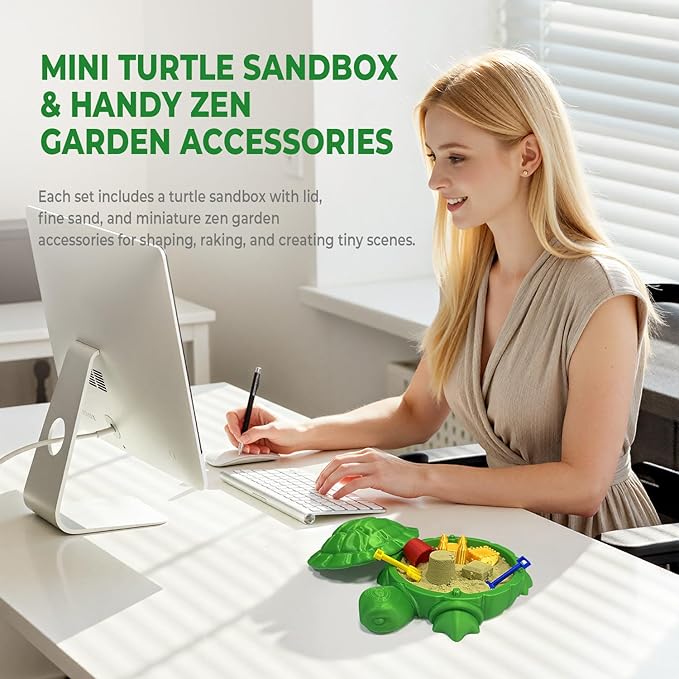 Mini Turtle Sandbox Zen Garden for Desk, Desktop Turtle Sandbox with Lid on The Go for Office Stress Relief, Funny Zen Garden Kit Desk Accessories Gifts for Coworkers Boss