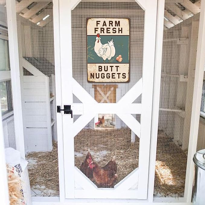 Bestylez Funny Chicken Coop Sign Vintage Chicken Sign - Farm Fresh Butt Nuggets Sign Outdoor Chicken Decor 8" * 12" (277)