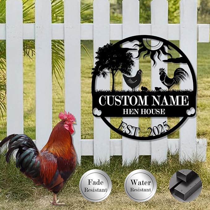 Custom Chicken Coop Metal Sign, Personalized Farmhouse Wall Decor, Vintage Fluffy Butt Hut Decor, Custom Name Sign for Farm, Gifts for Chicken Lovers
