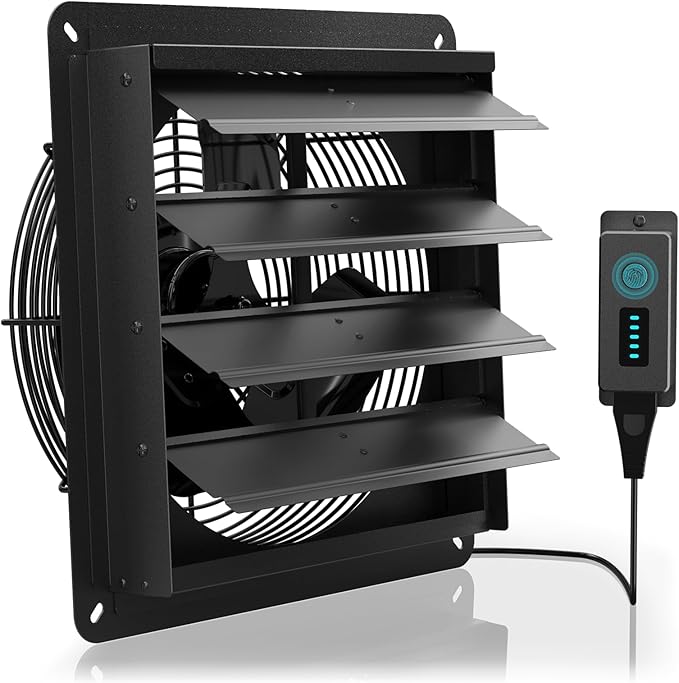 1226 CFM Shutter Exhaust Fan, 12 Inch Wall Mount Attic Fan with Speed Controller, Ventilation and Cooling for Greenhouses, Garages, Attics, Studios, Workshops,Manual Model, Black