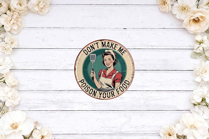 Poison Your Food Humor Metal Sign 8x8in Round Kitchen Plaque for Home Wall Decor Chef Gift