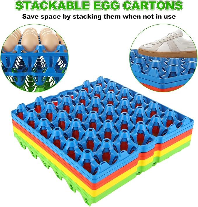 16 PCS Plastic Egg Tray 30 Cell Egg Flats Crates Stackable Egg Cartons Reusable Carton, Hold Multiple Eggs, Great for Storing, Sorting and Shipping Eggs, 4 Colors
