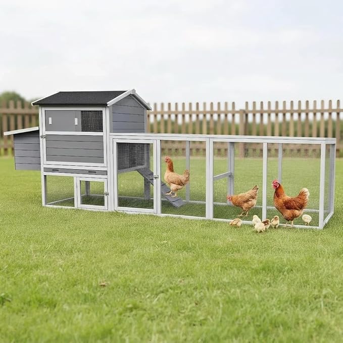 Large Wooden Chicken Coop with Outdoor Run & Nesting Box, Fir Wood Poultry Cage for 2-4 Hens, Waterproof Anti-UV Hen House, Predator-Proof Rabbit Hutch for Backyard & Garden