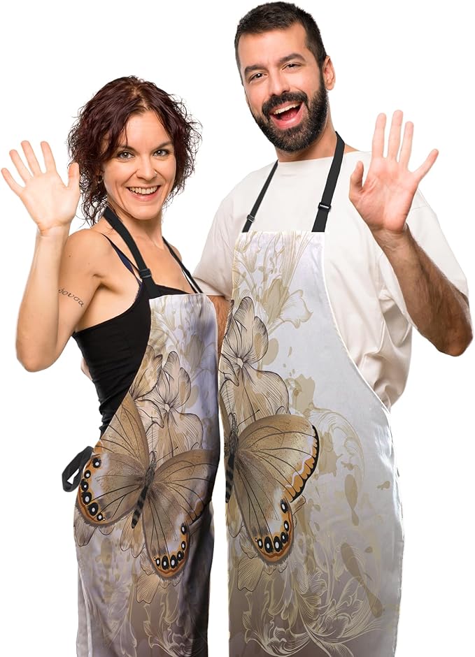 Artist Apron Women Fashion Butterfly Mans Aprons for Kitchen Cooking Restaurant BBQ Painting Crafting Gardening 27” (W) x 31” (H), Waterproof Apron