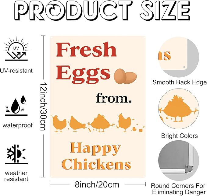 Farm Fresh Eggs Sign Chicken Coop Decor Home Decor Gifts Outdoor Patio Signs Cute Garden Tin Sign 8×12 Inches For Yard Home Kitchen