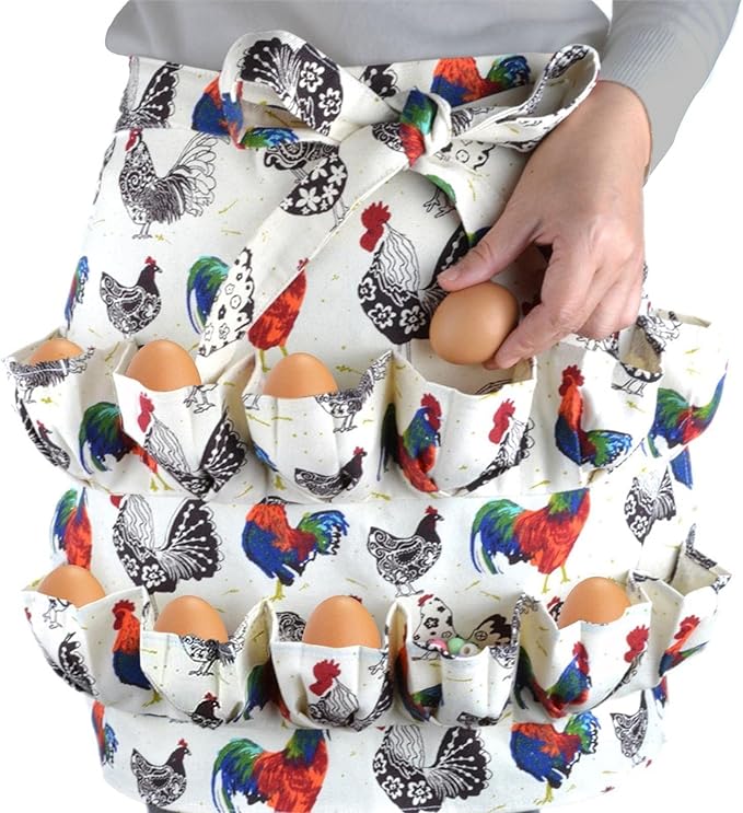 Egg Apron with 12 Deep Pockets, Egg Collecting Apron for Chicken Duck Goose Eggs, Gathering Holding Apron for Housewife Farmhouse