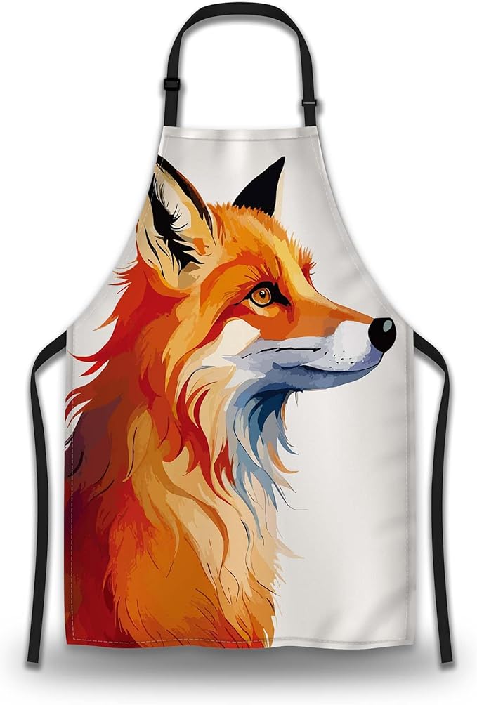 Chef Apron for Women Watercolor Fox Art Fun Aprons for Men for Kitchen Cooking Restaurant BBQ Painting Crafting 27” (W) x 31” (H), Waterproof Aprons