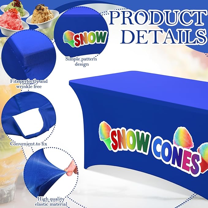 Oudain 6ft Snow Cones Stand Tablecloth Stretch Spandex Table Cover Snow Cones Stand Supplies for Standard Folding Tables Summer Party Table Cloths Universal Rectangular Fitted Protector