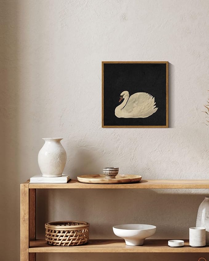 InSimSea Framed Canvas Wall Art Swan Art Framed Wall Decorations, Grace Swan Painting Pictures Rustic Bathroom Wall Decor, Farmhouse Wall Decor for Living Room, Bedroom, Office Decor 10X10in