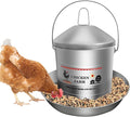 17.6 Lb Stainless Steel Poultry Feeder, Automatic Chicken Feeder No Waste, Hanging Chicken Feeder Heavy Duty Reliable Long-Lasting with Handle, Top Filled