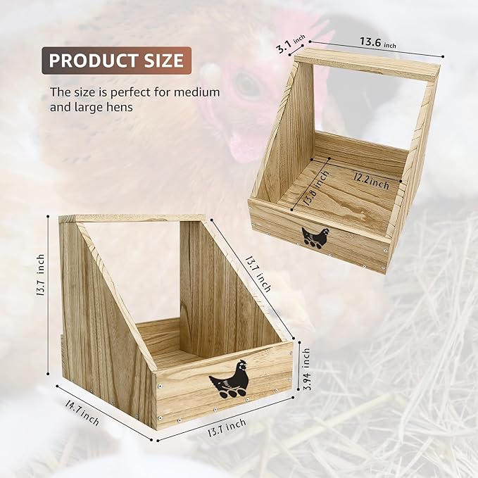 Nesting Boxes for Chickens - Wooden Chicken Nesting Box for Chicken Coop Accessories, Sturdy Wall Mount Egg Laying Box for Hens, Chickens, and Ducks（2 Pack）