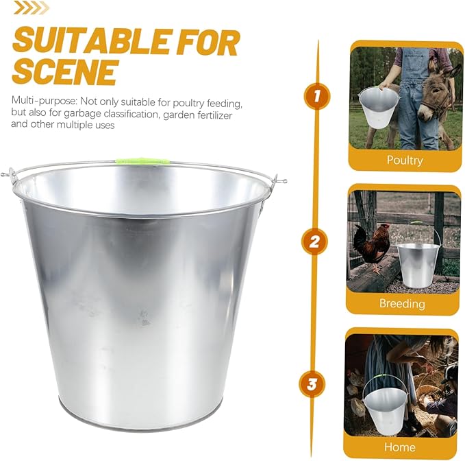 UPKOCH Large Metal Waste Bucket for Kitchen Waste Poultry Feeding Capacity Easy to Clean Handle Versatile Trash Container for Use