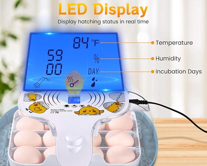 Gpeng Egg Incubator, 16 Eggs Incubator with LED Display, Auto Egg-Turning, Auto Temperature Control, Egg Candler, for Hatching Chicken Goose Pigeon Quail Duck